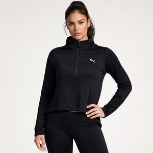 Puma Womens 1/2 Zip Sweater Small Black Long Sleeve Warm Cell Stand Collar Logo